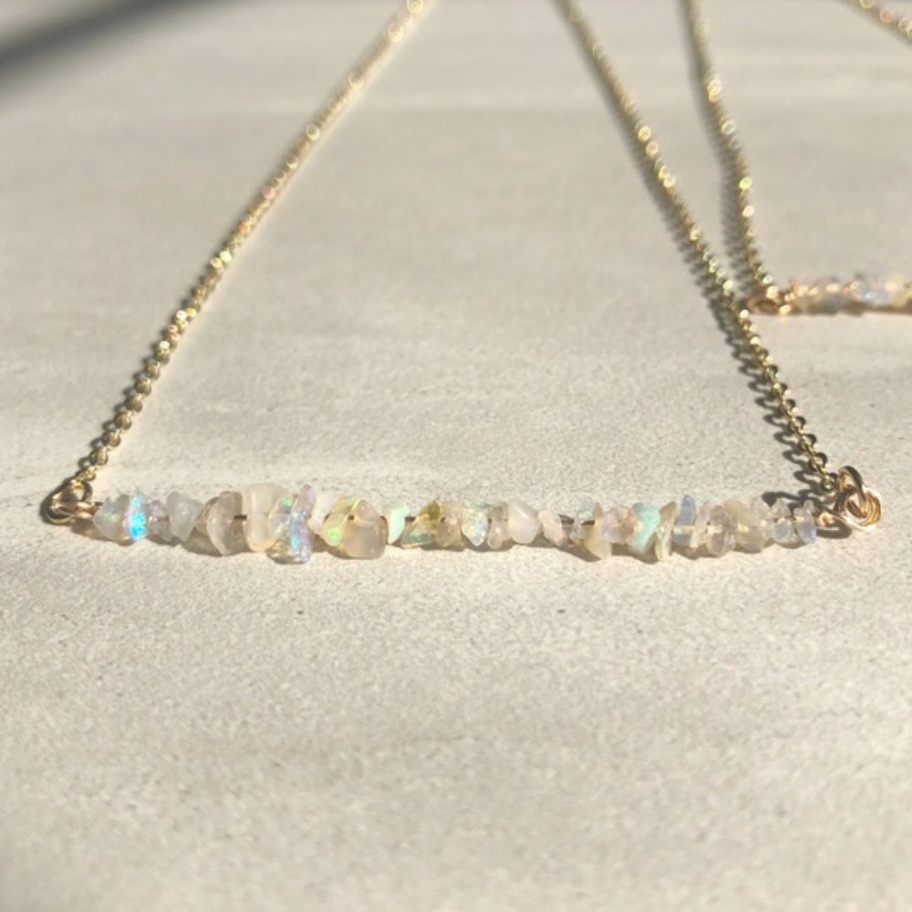 Raw Opal Dainty 14K Gold Boho Necklace